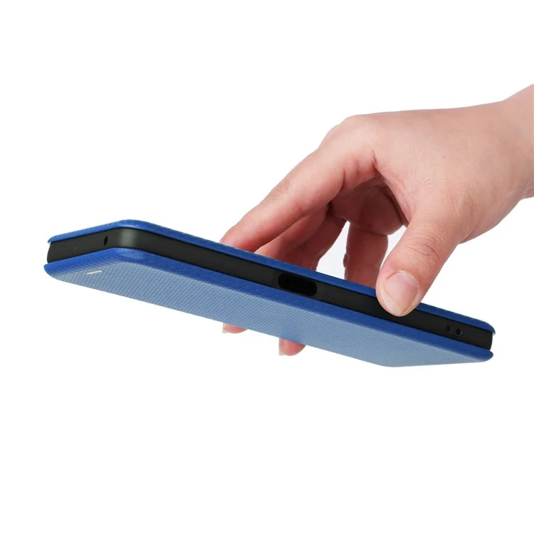 PU Leder Ständer Hülle für OnePlus Nord CE 3 Lite 5G / Nord N30 5G, Magnetisches Absorptionsdesign Kohlefaser-Textur Handyhülle mit Kartenfach - Blau