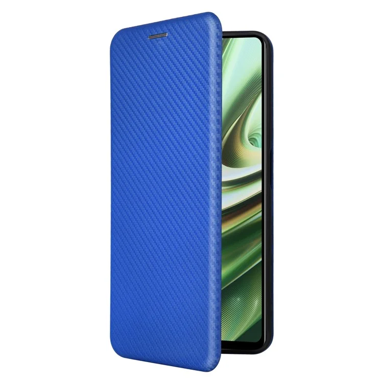 PU Leder Ständer Hülle für OnePlus Nord CE 3 Lite 5G / Nord N30 5G, Magnetisches Absorptionsdesign Kohlefaser-Textur Handyhülle mit Kartenfach - Blau