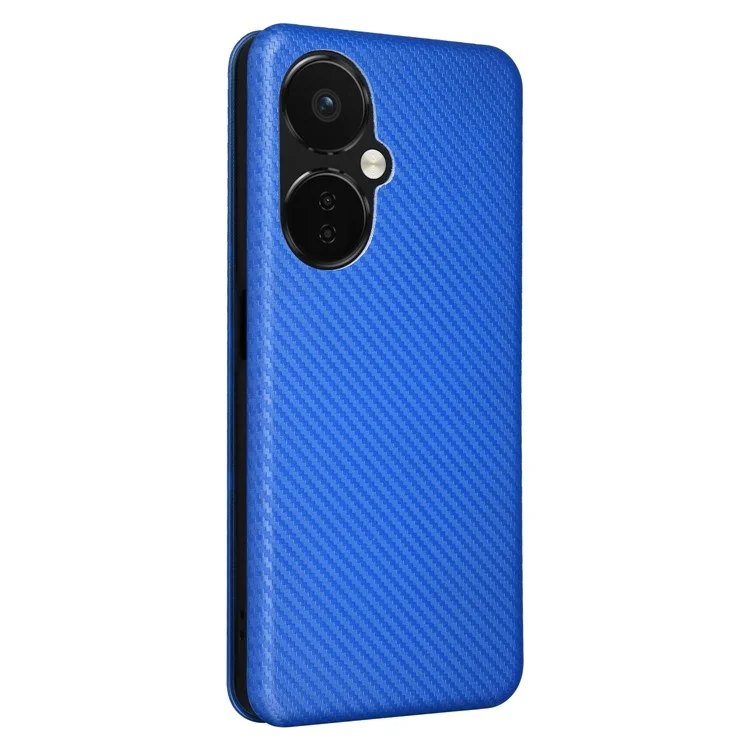 PU Leder Ständer Hülle für OnePlus Nord CE 3 Lite 5G / Nord N30 5G, Magnetisches Absorptionsdesign Kohlefaser-Textur Handyhülle mit Kartenfach - Blau