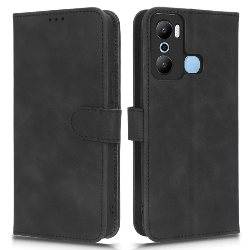 Wallet Phone Case for Infinix Hot 20 Play 4G , PU Leather Stand Skin-Touch Folio Protective Cover - Black