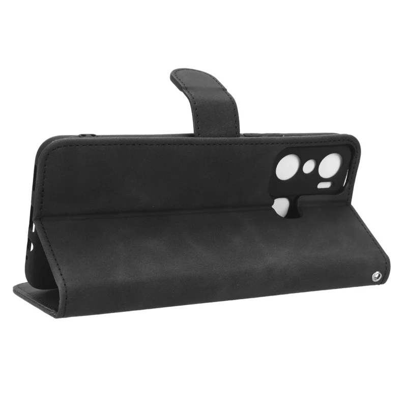 Wallet Phone Case for Infinix Hot 20 Play 4G , PU Leather Stand Skin-Touch Folio Protective Cover - Black