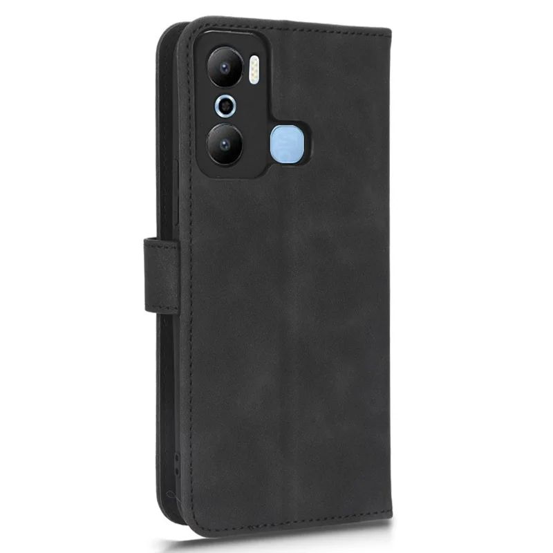 Wallet Phone Case for Infinix Hot 20 Play 4G , PU Leather Stand Skin-Touch Folio Protective Cover - Black