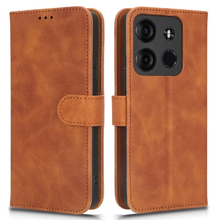Per TECNO Spark Go 2023 4G Custodia a Libro in Pelle PU Skin-Touch Stand TPU Interno Cover per Telefono - Marrone