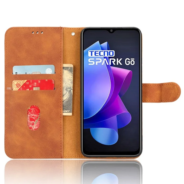 Per TECNO Spark Go 2023 4G Custodia a Libro in Pelle PU Skin-Touch Stand TPU Interno Cover per Telefono - Marrone