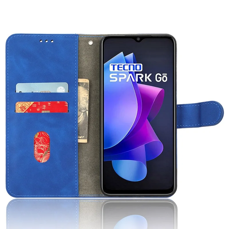 For TECNO Spark Go 2023 4G PU Leather Flip Case Skin-Touch Stand TPU Inner Shell Phone Cover - Blue