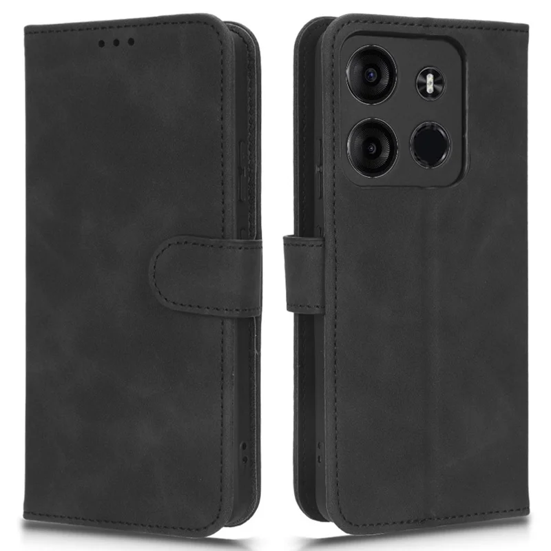 For TECNO Spark Go 2023 4G PU Leather Flip Case Skin-Touch Stand TPU Inner Shell Phone Cover - Black