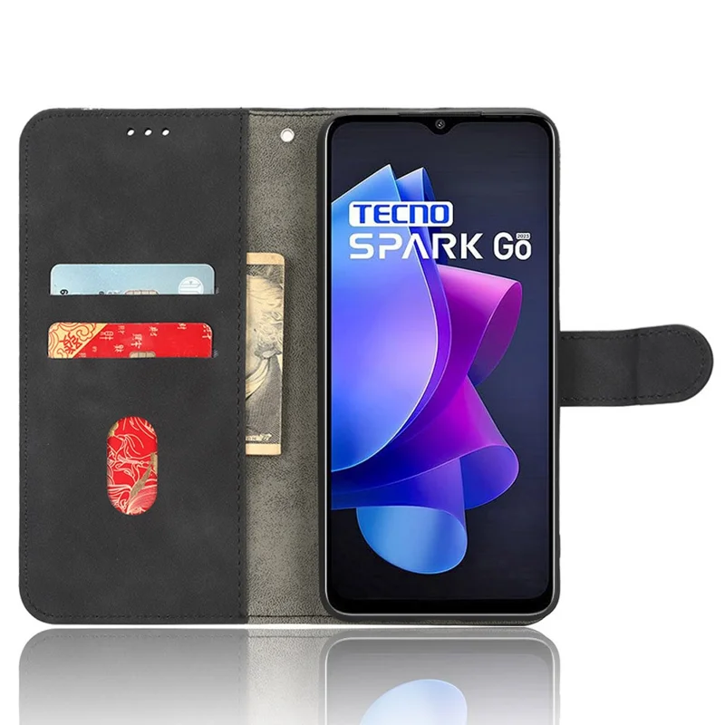 For TECNO Spark Go 2023 4G PU Leather Flip Case Skin-Touch Stand TPU Inner Shell Phone Cover - Black
