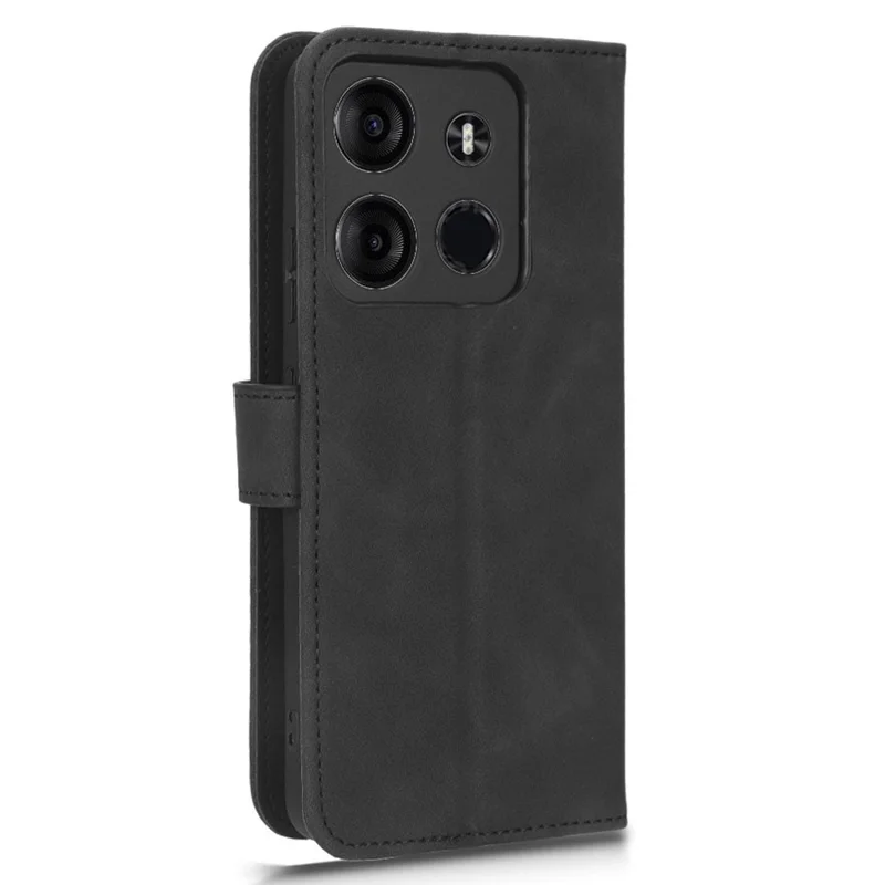 For TECNO Spark Go 2023 4G PU Leather Flip Case Skin-Touch Stand TPU Inner Shell Phone Cover - Black