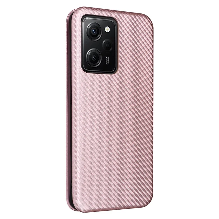 For Xiaomi Redmi Note 12 Pro Speed 5G / Note 12 Pro 5G / Poco X5 Pro 5G Phone Case PU Leather Carbon Fiber Texture Stand Card Slot Phone Cover - Rose Gold