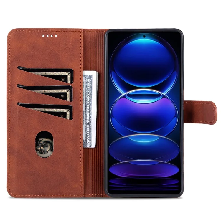 AZNS For Xiaomi Redmi Note 12 Pro 5G / Note 12 Pro Speed 5G / Poco X5 Pro 5G Phone Case PU Leather Wallet Stand Flip Folio Protective Cover - Brown