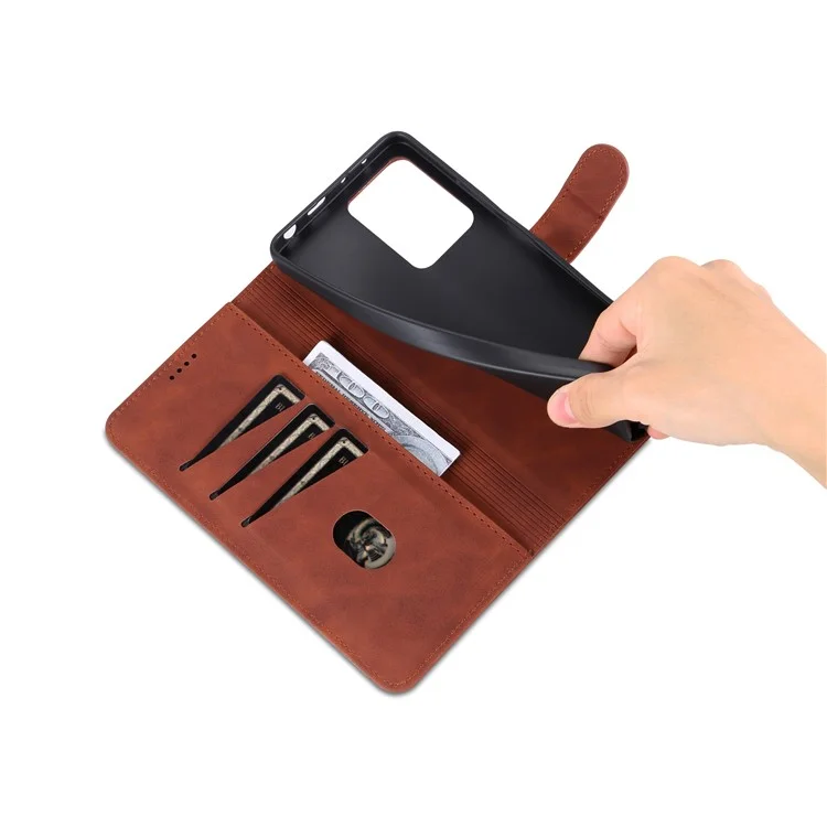 AZNS For Xiaomi Redmi Note 12 Pro 5G / Note 12 Pro Speed 5G / Poco X5 Pro 5G Phone Case PU Leather Wallet Stand Flip Folio Protective Cover - Brown