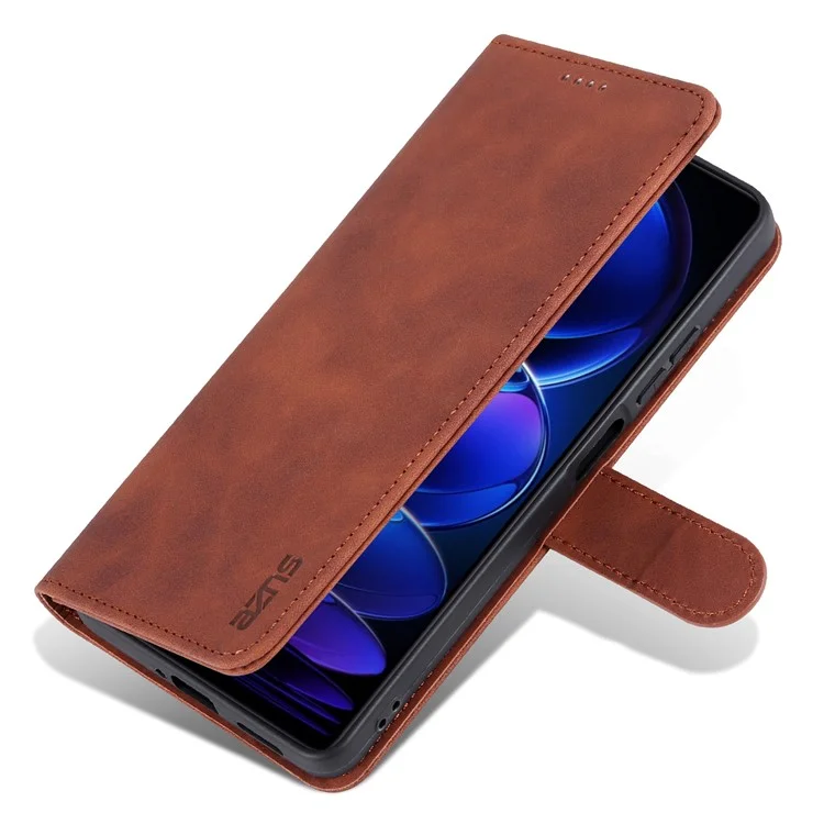 AZNS For Xiaomi Redmi Note 12 Pro 5G / Note 12 Pro Speed 5G / Poco X5 Pro 5G Phone Case PU Leather Wallet Stand Flip Folio Protective Cover - Brown