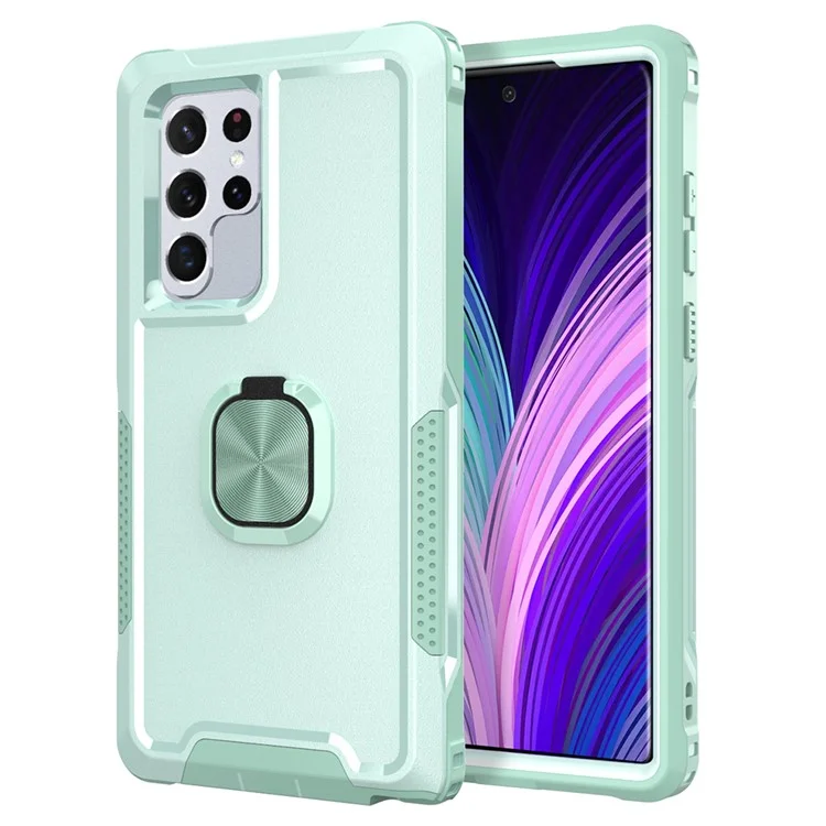 Per Samsung Galaxy S23 Ultra Rotatable Ring Holder Kickstand Phone Case PC + Silicone Anti-scratch Phone Cover - Verde