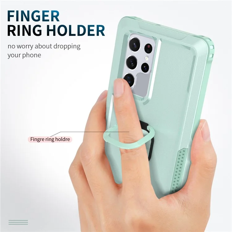 Per Samsung Galaxy S23 Ultra Rotatable Ring Holder Kickstand Phone Case PC + Silicone Anti-scratch Phone Cover - Verde