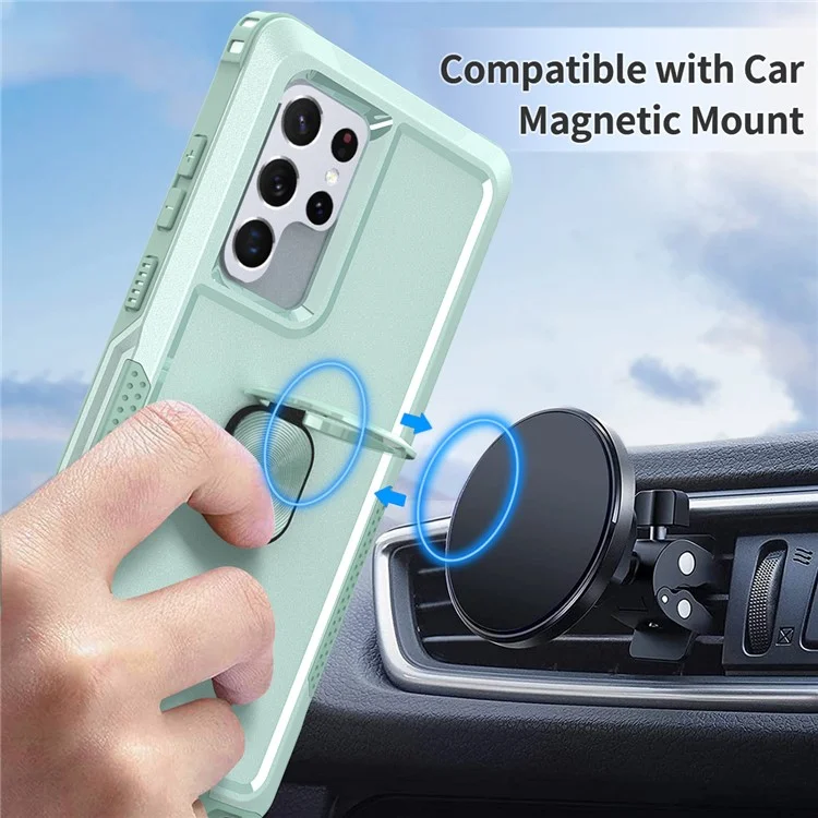Per Samsung Galaxy S23 Ultra Rotatable Ring Holder Kickstand Phone Case PC + Silicone Anti-scratch Phone Cover - Verde