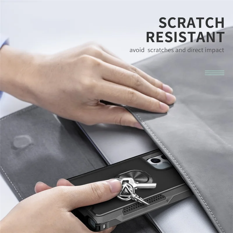 For Samsung Galaxy S23 Ultra Rotatable Ring Holder Kickstand Phone Case PC + Silicone Anti-scratch Phone Cover - Black