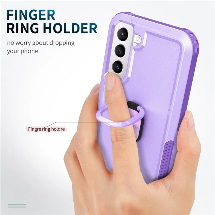 Pour Samsung Galaxy S23+ Hard PC+Silicone Phone Cover Rotatable Ring Holder Kickstand Cell Phone Case - Light Purple