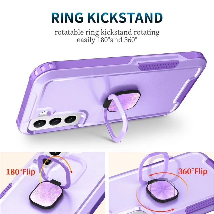Pour Samsung Galaxy S23+ Hard PC+Silicone Phone Cover Rotatable Ring Holder Kickstand Cell Phone Case - Light Purple