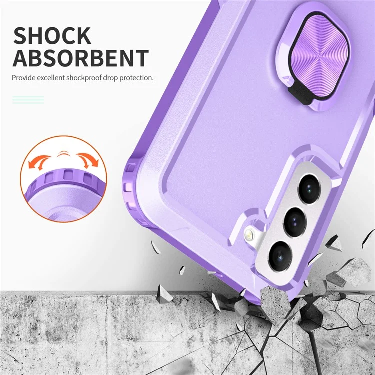 Pour Samsung Galaxy S23+ Hard PC+Silicone Phone Cover Rotatable Ring Holder Kickstand Cell Phone Case - Light Purple