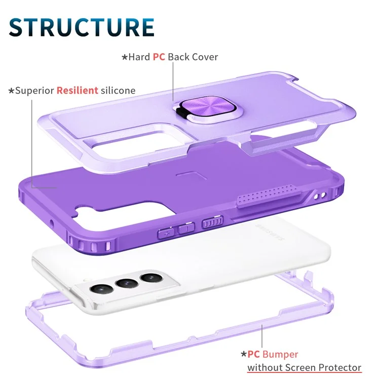 Pour Samsung Galaxy S23+ Hard PC+Silicone Phone Cover Rotatable Ring Holder Kickstand Cell Phone Case - Light Purple