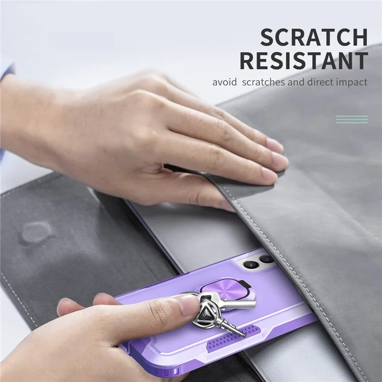 Pour Samsung Galaxy S23+ Hard PC+Silicone Phone Cover Rotatable Ring Holder Kickstand Cell Phone Case - Light Purple