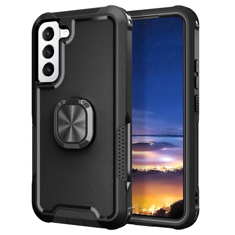 For Samsung Galaxy S23 Anti-scratch Rotatable Ring Holder Kickstand Phone Case PC Silicone Phone Cover