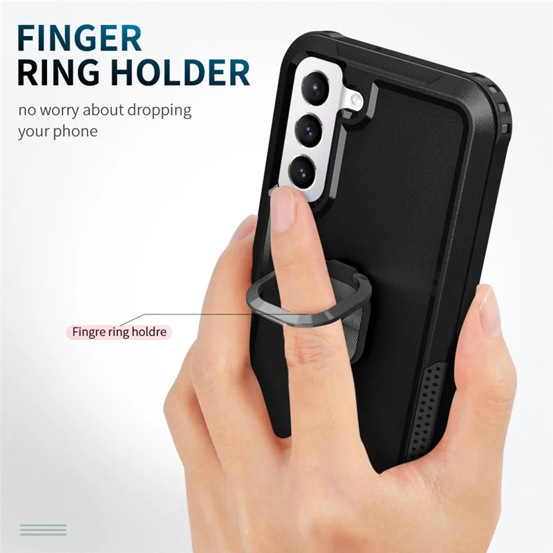 For Samsung Galaxy S23 Anti-scratch Rotatable Ring Holder Kickstand Phone Case PC Silicone Phone Cover