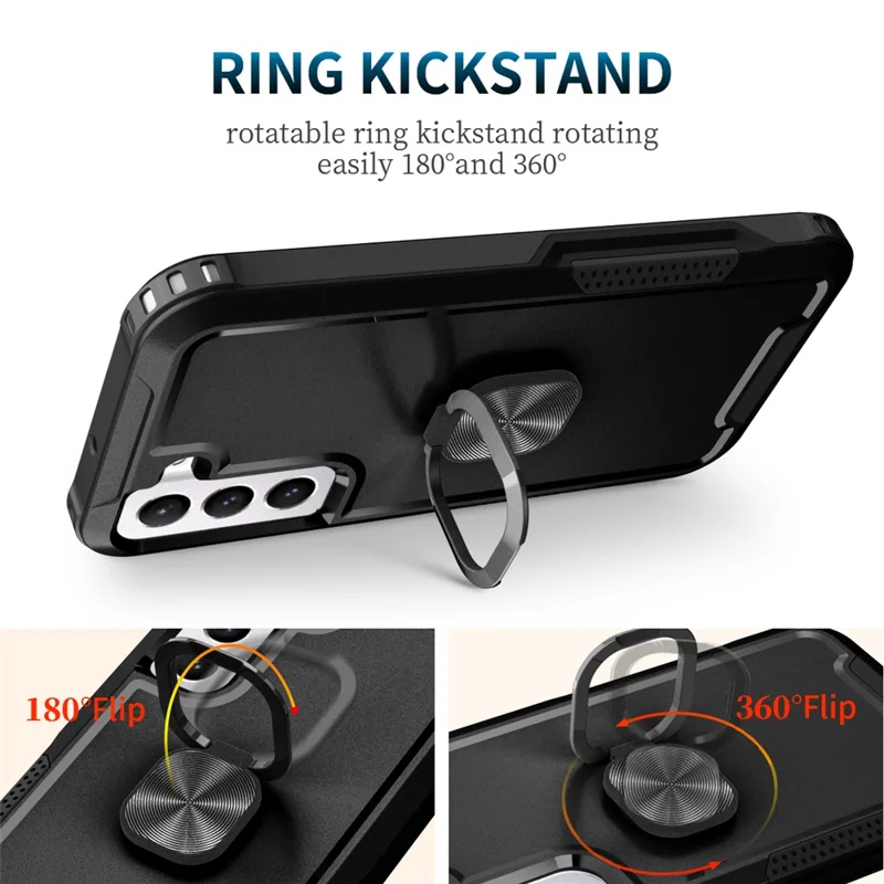 For Samsung Galaxy S23 Anti-scratch Rotatable Ring Holder Kickstand Phone Case PC Silicone Phone Cover