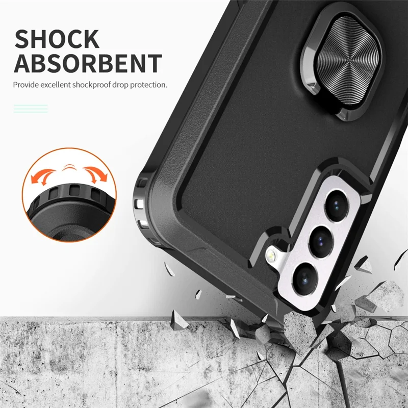 For Samsung Galaxy S23 Anti-scratch Rotatable Ring Holder Kickstand Phone Case PC Silicone Phone Cover