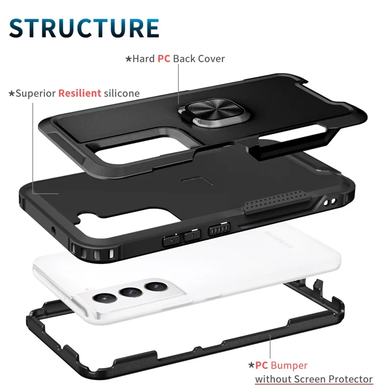 For Samsung Galaxy S23 Anti-scratch Rotatable Ring Holder Kickstand Phone Case PC Silicone Phone Cover