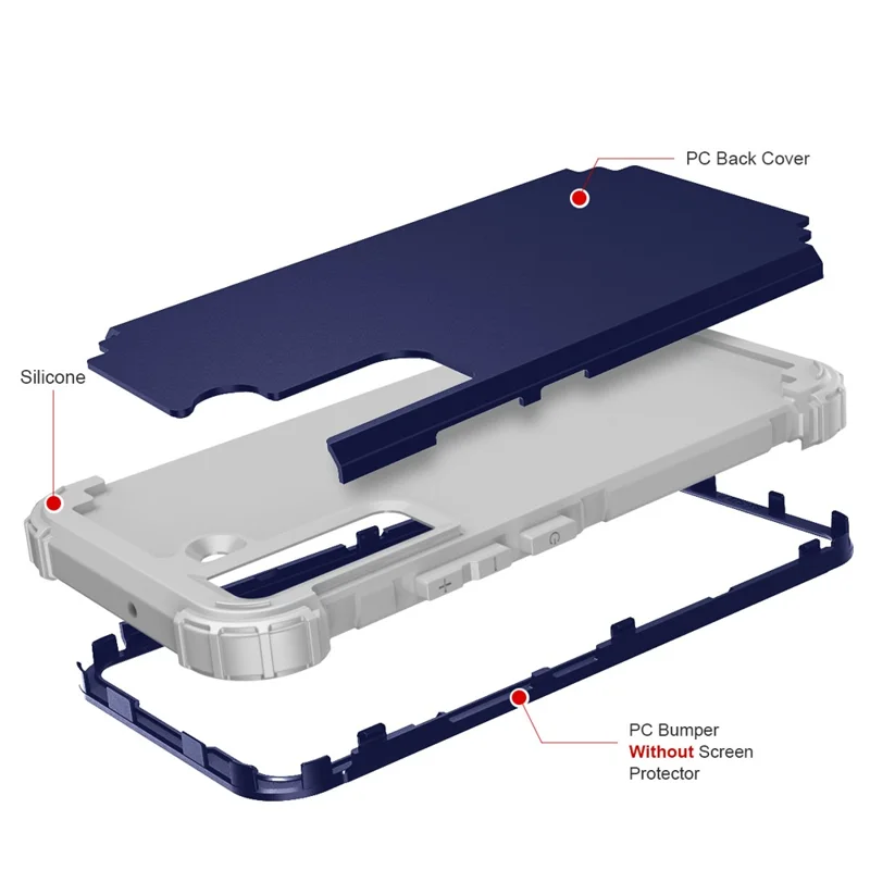 For Samsung Galaxy S23 Shock-Absorbed Four Corners Cell Phone Cover Hard Plastic+Silicone Anti-Scratch Phone Case - Navy Blue