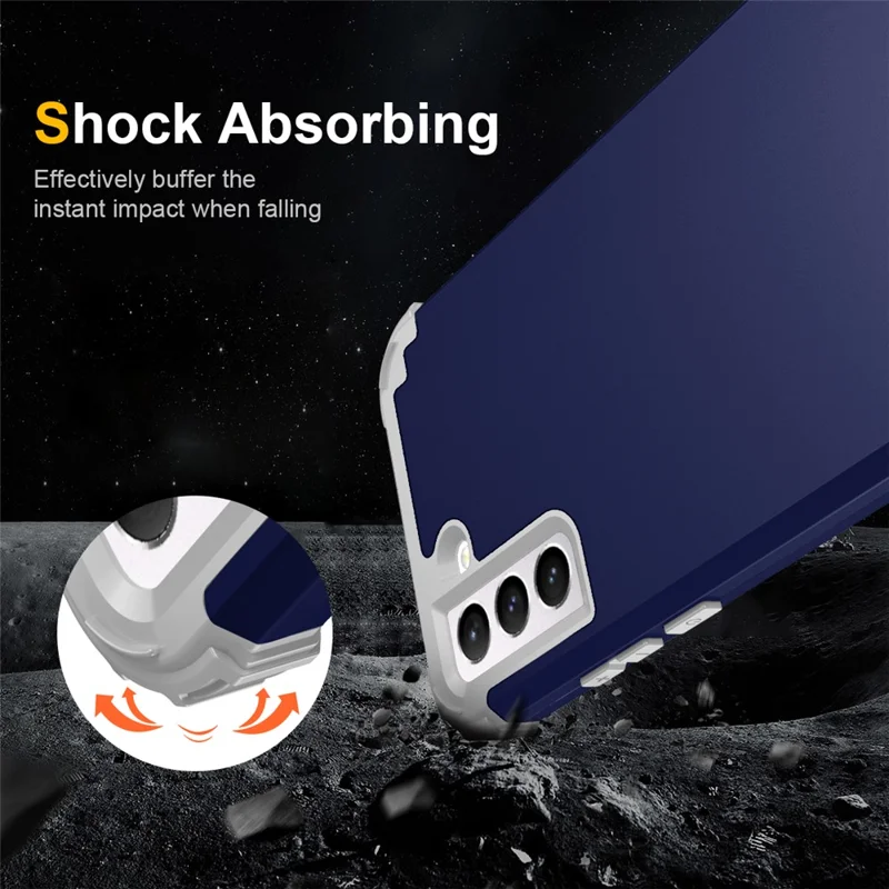 For Samsung Galaxy S23 Shock-Absorbed Four Corners Cell Phone Cover Hard Plastic+Silicone Anti-Scratch Phone Case - Navy Blue