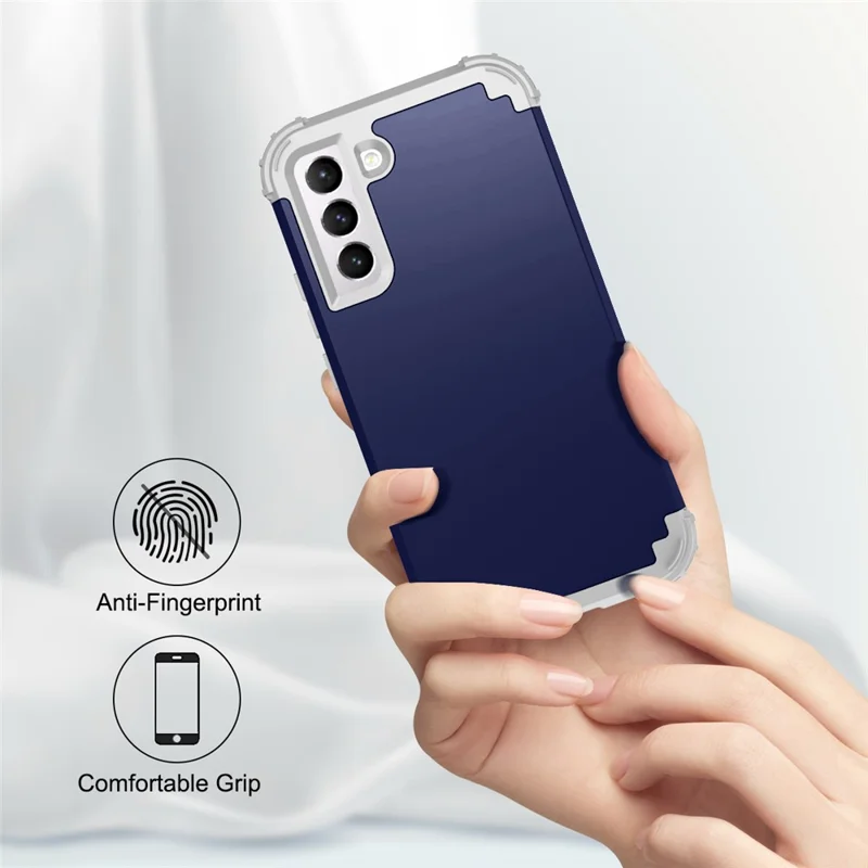 For Samsung Galaxy S23 Shock-Absorbed Four Corners Cell Phone Cover Hard Plastic+Silicone Anti-Scratch Phone Case - Navy Blue