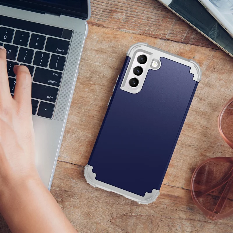 For Samsung Galaxy S23 Shock-Absorbed Four Corners Cell Phone Cover Hard Plastic+Silicone Anti-Scratch Phone Case - Navy Blue