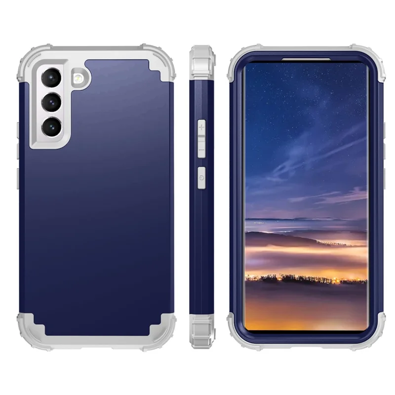 For Samsung Galaxy S23 Shock-Absorbed Four Corners Cell Phone Cover Hard Plastic+Silicone Anti-Scratch Phone Case - Navy Blue