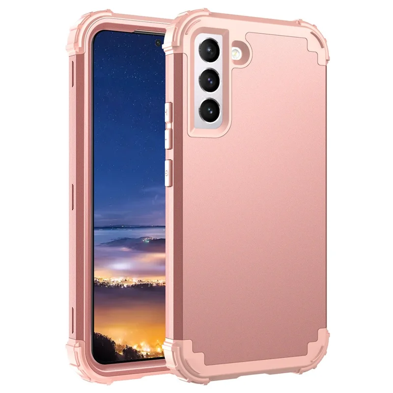 For Samsung Galaxy S23 Shock-Absorbed Four Corners Cell Phone Cover Hard Plastic+Silicone Anti-Scratch Phone Case - Rose Gold