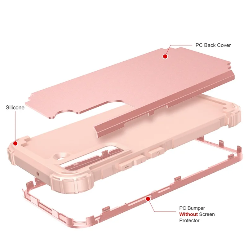 For Samsung Galaxy S23 Shock-Absorbed Four Corners Cell Phone Cover Hard Plastic+Silicone Anti-Scratch Phone Case - Rose Gold