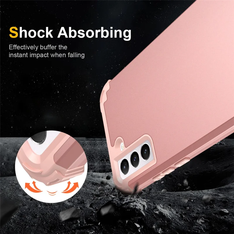 For Samsung Galaxy S23 Shock-Absorbed Four Corners Cell Phone Cover Hard Plastic+Silicone Anti-Scratch Phone Case - Rose Gold
