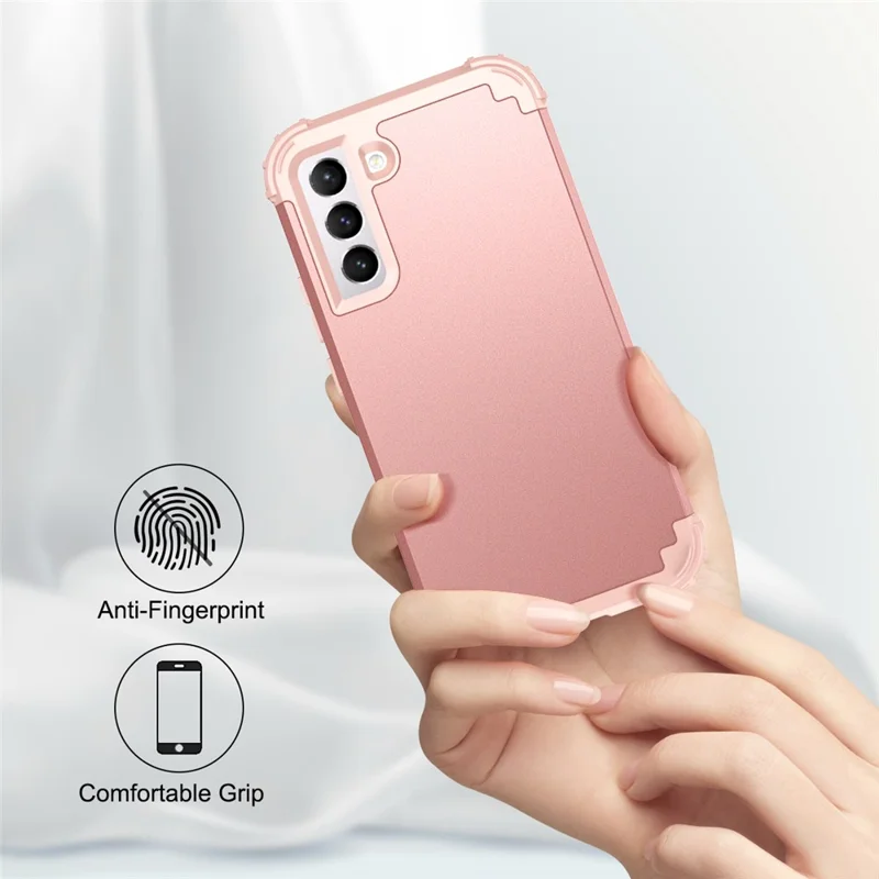 For Samsung Galaxy S23 Shock-Absorbed Four Corners Cell Phone Cover Hard Plastic+Silicone Anti-Scratch Phone Case - Rose Gold