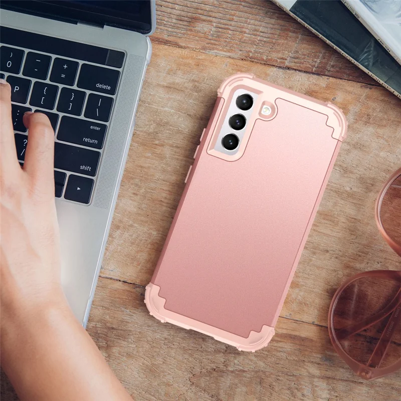 For Samsung Galaxy S23 Shock-Absorbed Four Corners Cell Phone Cover Hard Plastic+Silicone Anti-Scratch Phone Case - Rose Gold