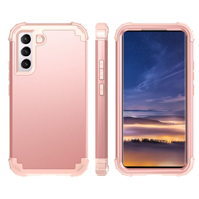 For Samsung Galaxy S23 Shock-Absorbed Four Corners Cell Phone Cover Hard Plastic+Silicone Anti-Scratch Phone Case - Rose Gold
