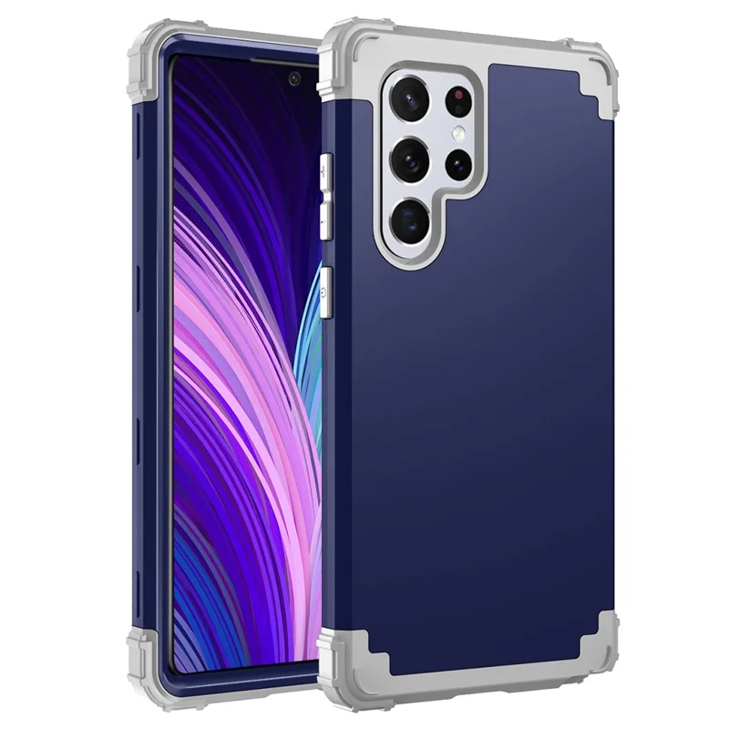 For Samsung Galaxy S23 Ultra Hard Plastic+Silicone Phone Case Shockproof Cell Phone Cover - Navy Blue