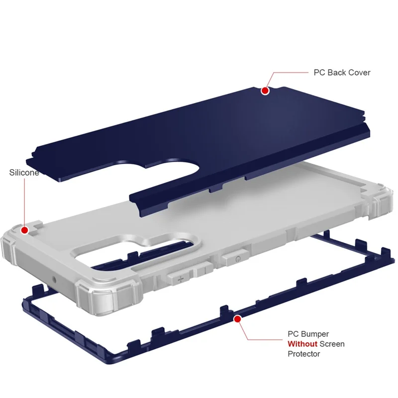 For Samsung Galaxy S23 Ultra Hard Plastic+Silicone Phone Case Shockproof Cell Phone Cover - Navy Blue