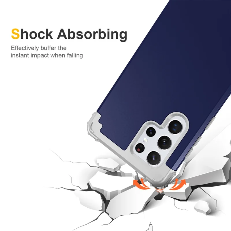For Samsung Galaxy S23 Ultra Hard Plastic+Silicone Phone Case Shockproof Cell Phone Cover - Navy Blue