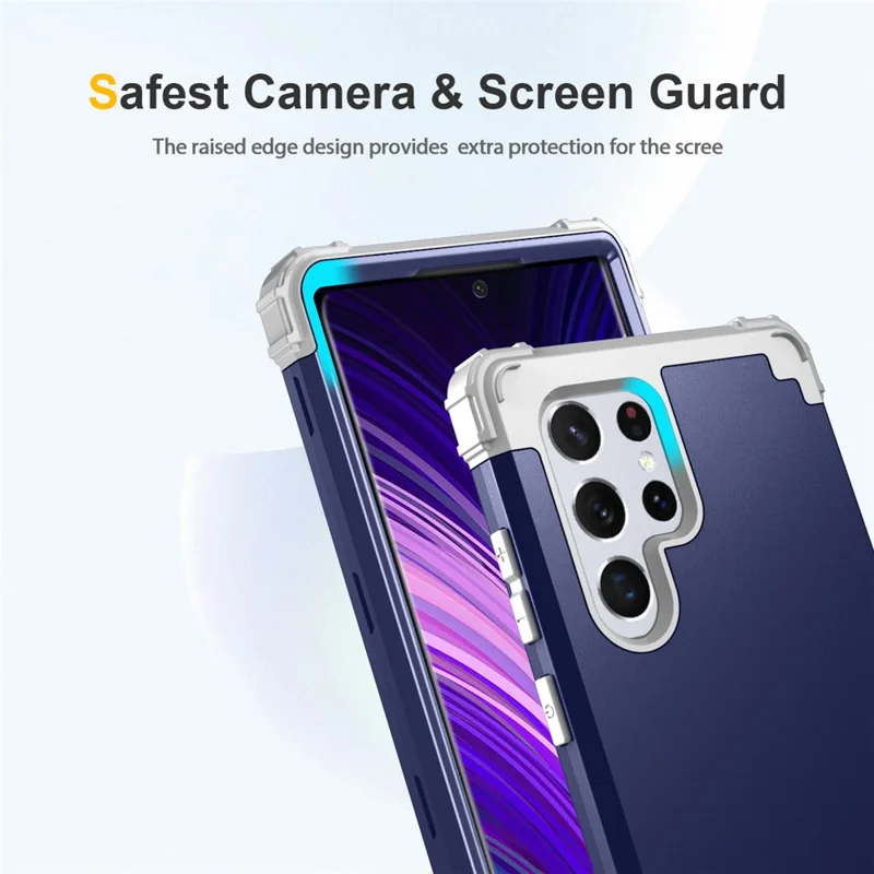 For Samsung Galaxy S23 Ultra Hard Plastic+Silicone Phone Case Shockproof Cell Phone Cover - Navy Blue