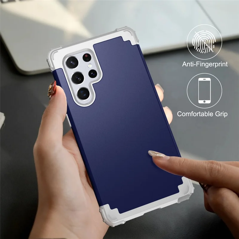 For Samsung Galaxy S23 Ultra Hard Plastic+Silicone Phone Case Shockproof Cell Phone Cover - Navy Blue