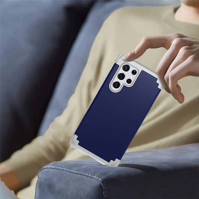 For Samsung Galaxy S23 Ultra Hard Plastic+Silicone Phone Case Shockproof Cell Phone Cover - Navy Blue