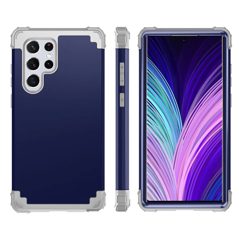 For Samsung Galaxy S23 Ultra Hard Plastic+Silicone Phone Case Shockproof Cell Phone Cover - Navy Blue