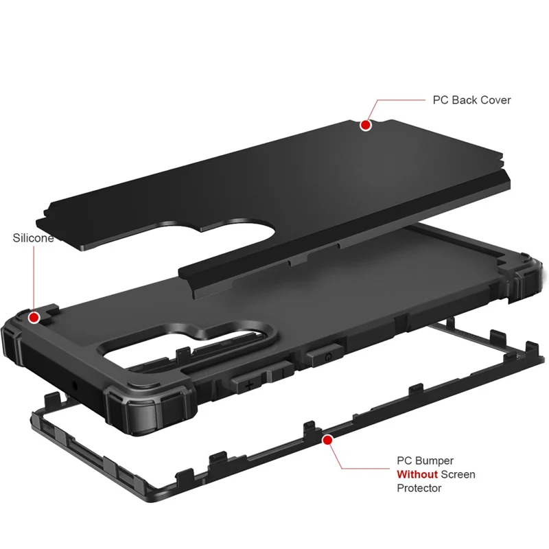 For Samsung Galaxy S23 Ultra Hard Plastic+Silicone Phone Case Shockproof Cell Phone Cover - Black