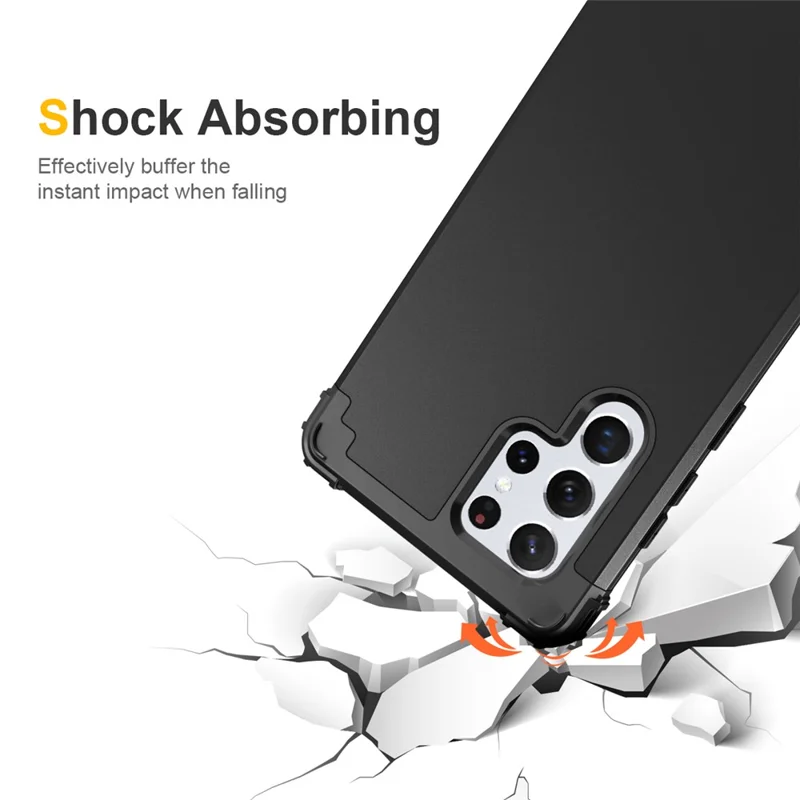 For Samsung Galaxy S23 Ultra Hard Plastic+Silicone Phone Case Shockproof Cell Phone Cover - Black